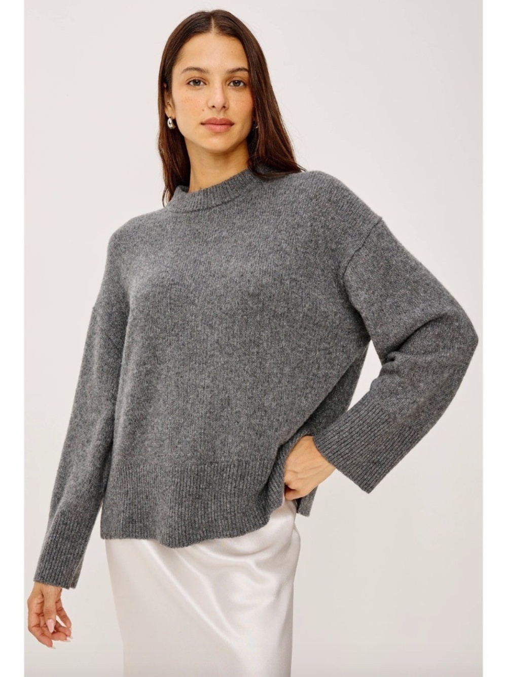 Rails Miranda Cashmere Silk Sweater in Thunder Gray, Mock Neck Boxy Women Small